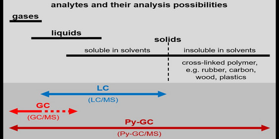 [Translate to English:] Presentation that pyrolysis gas chromatography is suitable for gaseous, liquid and solid samples